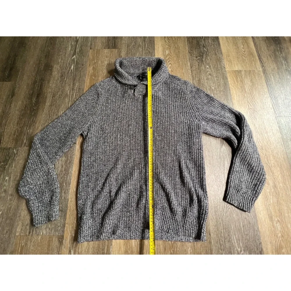 Banana Republic Sweater Mens Large Gray Marled Shawl Collar Ribbed Knit Pullover